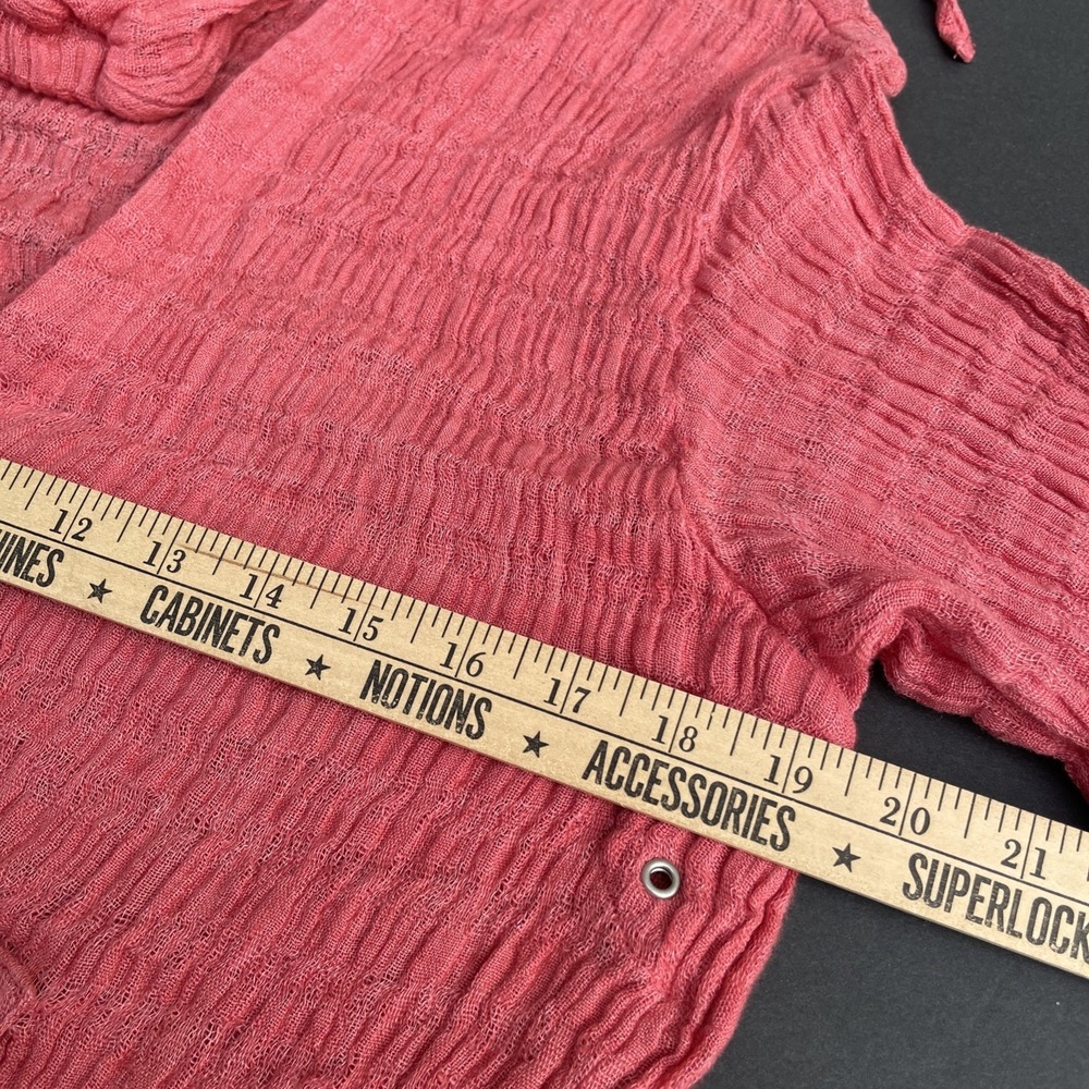 Chico's Crinkle Tunic Hoodie Womens Large Coral Pink 100% Linen Gauze Beach Boho - Picture 9 of 11